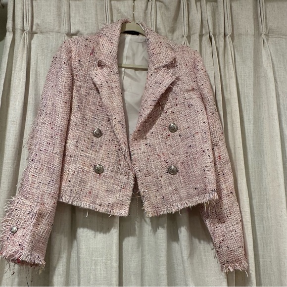 Aqua Tweed Double Breasted Cropped Blazer - Picture 5 of 10